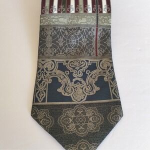Fratelli Men 100% Silk Tie Blue Burgundy 4" Wide 57" Long Handmade Italy Baroque